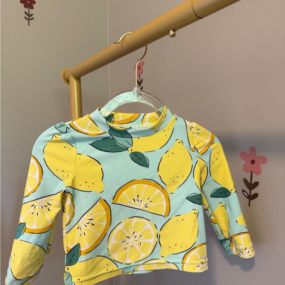 Lemon Print Kids Swim Top